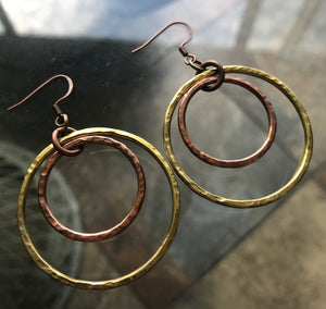 Eclipse Hammered Copper + Brass Earrings