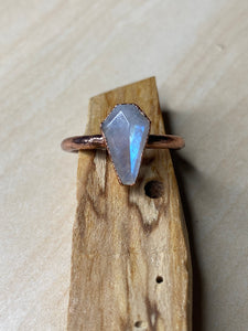 ABRACADABRA Coffin-Cut Moonstone Ring sz 8.5
