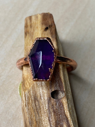 ABRACADABRA Coffin Shaped Amethyst Ring sz 7.5