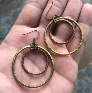 Eclipse Hammered Copper + Brass Earrings